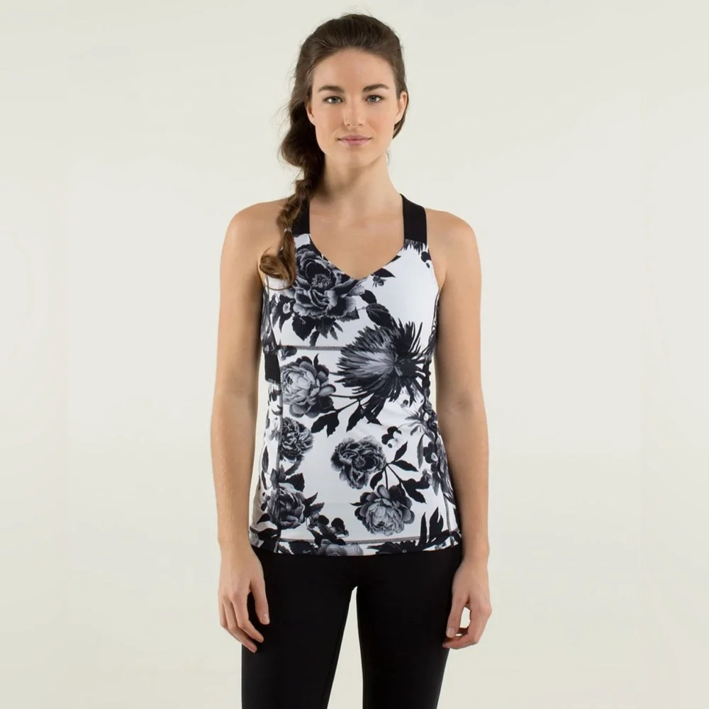 Lululemon Push Ur Limits Tank‎ Brisk Bloom Black White / Black W1E69S Size 4